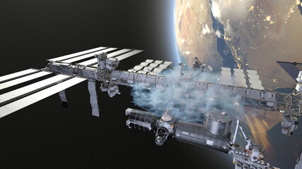 人工衛星と地球　3DCGレンダリング