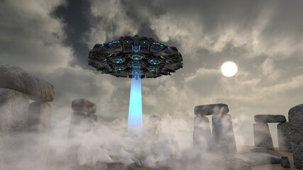 UFOに攻撃される古代遺跡　3DCGレンダリング