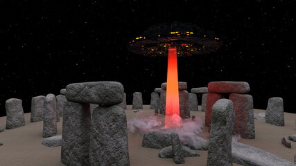 UFOに攻撃される古代遺跡　3DCGレンダリング