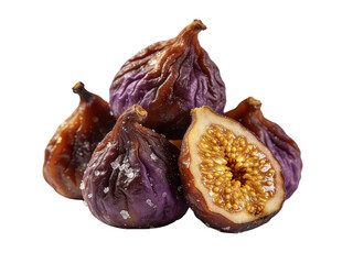 Dried figs whole and cut isolated on transparent background