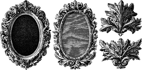 Vintage oval frame and decorative elements set for retro design projects