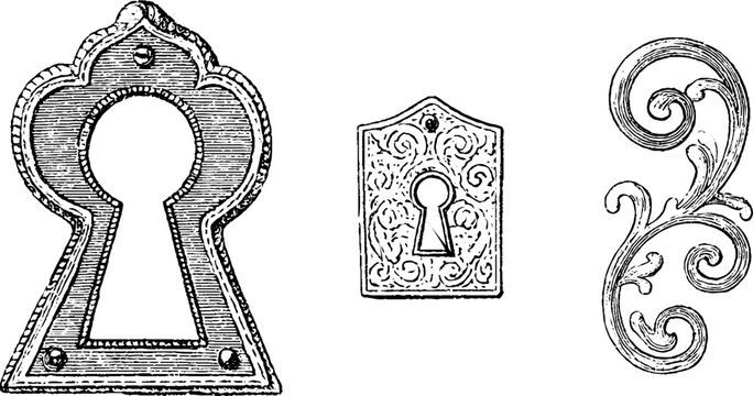 Vintage ornamental key and keyhole collection design for retro decor and antique projects