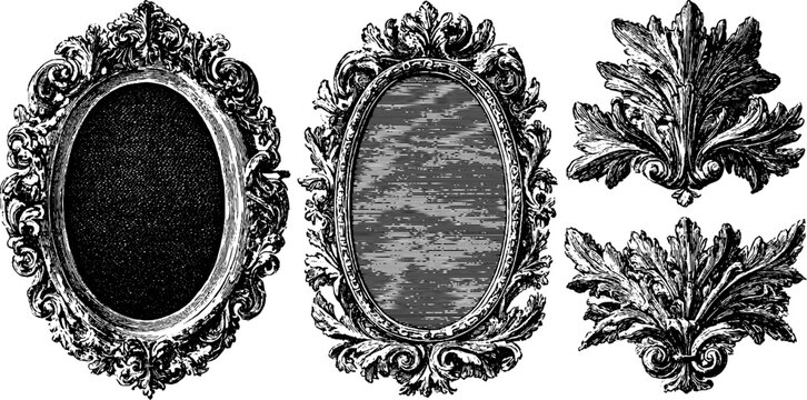 Vintage oval frame and decorative elements set for retro design projects