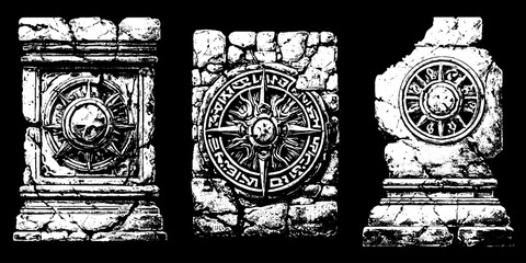 Ancient stone relief engravings set vintage illustration - decorative design for art lovers
