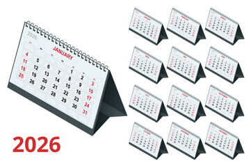 Calendar planner for 2026. 2026 calendar design, set of 12 months. Elegant yearly planner layout for business, corporate documents, reports and modern scheduling systems.
