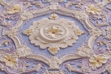 Obraz premium Detailed close up of pale lavender and cream three dimensional baroque architectural molding