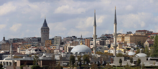 Panorama of Old Town Istambul from cruise ship terminal