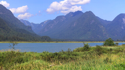 Panorama with river at the base of mountain range