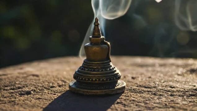 Incense burner with smoke rising, a symbol of meditation and spirituality.