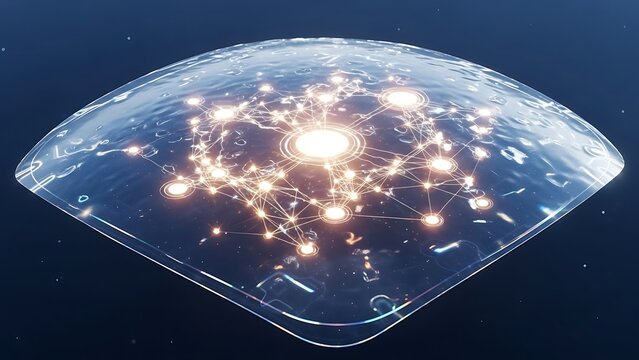 Cybersecurity Illuminated Network Structure Protected by Transparent Dome on Dark Background - Powered by Adobe
