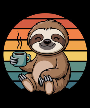 Sloth Coffee Lover Chill Vibes Funny Meme