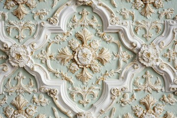 Obraz premium Intricate baroque stucco molding forms an ornate architectural pattern against a pale background
