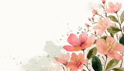 Watercolor style floral arrangement decorates the corner of a soft textured background