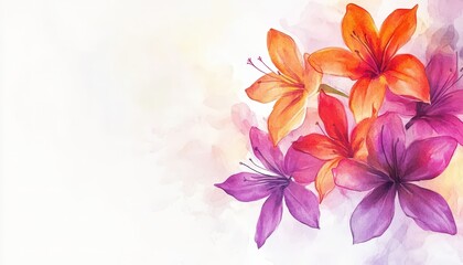 Fototapeta premium Watercolor illustration displays a cluster of vibrant blossoms against a bright background