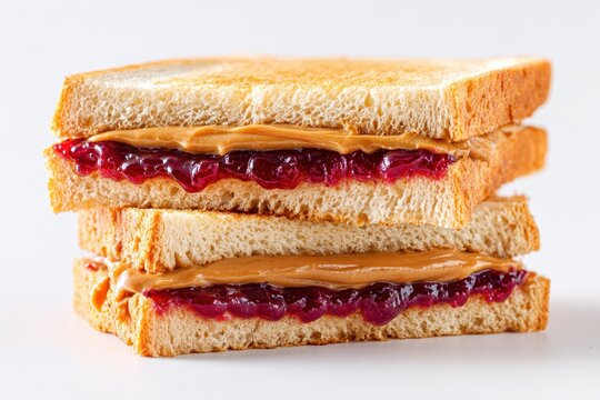 Classic PBJ Sandwich Delight: A Colorful Lunch Meal on a Clean White Background
