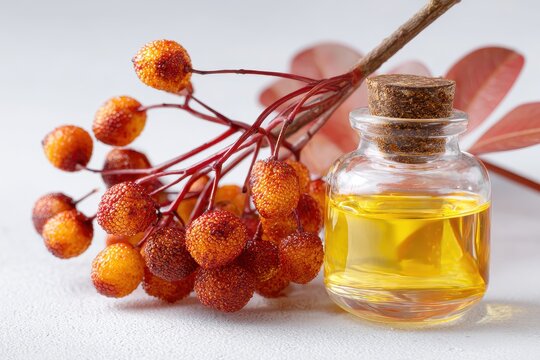 Vibrant Eleutherococcus Fruit Isolated on White Background with Ampoule and Sliced Plate for Herbal Medicine Recovery