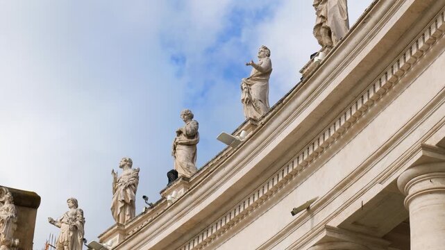 marble statues walls vatican city saint peter&rsquo;s basilica stand clear elevated line their placement adds detail upper exterior to top wallline row sacred figures 
