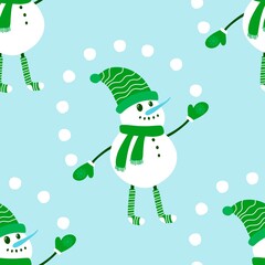 Christmas cartoon ice seamless snowman pattern for wrapping paper and fabrics