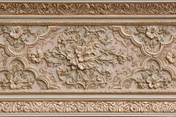 Obraz premium Intricate carved relief panel featuring elaborate floral and foliate ornamentation in antique style