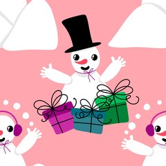 Christmas cartoon ice seamless snowman pattern for wrapping paper and fabrics