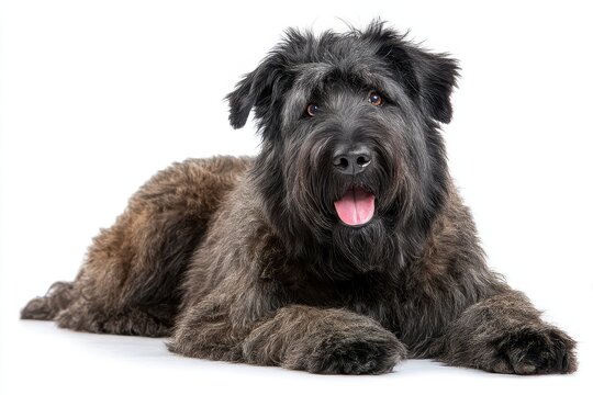 Bouvier Des Flandres Canine Relaxing on a Pure White Backdrop