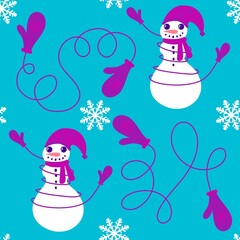 Christmas cartoon ice seamless snowman pattern for wrapping paper and fabrics