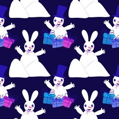 Christmas cartoon ice seamless snowman pattern for wrapping paper and fabrics