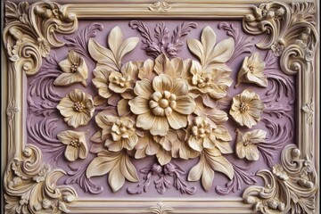 Ornate bas-relief panel features detailed three dimensional floral carvings set against a contrasting background