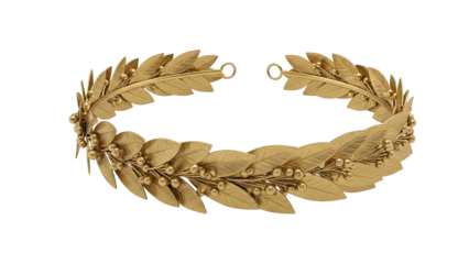 Golden laurel wreath, symbol of victory, honor, and achievement, isolated on transparent background