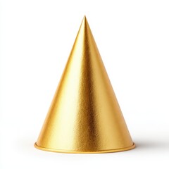 Festive Gold Cone Hat for Celebrations. Perfect for Holiday Parties, Birthdays, and Christmas on a Clean White Background