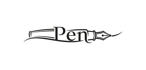 Pen logo with elegant typography and illustration