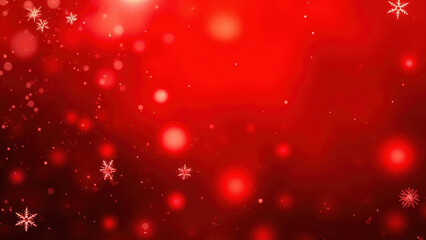 Festive red background with falling snowflakes and bokeh lights for winter holidays