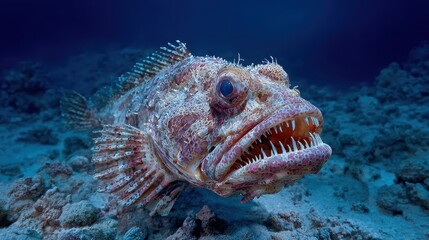Beautiful Stargazer Fish Camouflaged in Deep Blue Waters of the Red Sea: A Wild Asian Underwater Adventure