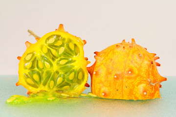 exotic horned cucumber  fruit on a white background