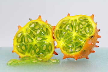 exotic horned cucumber  fruit on a white background