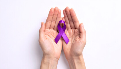 Purple Awareness Ribbon Cupped In Hands Health Awareness