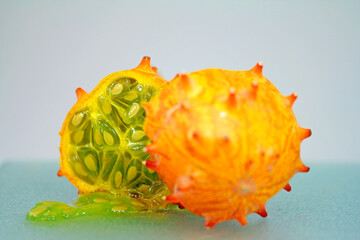 exotic horned cucumber  fruit on a white background