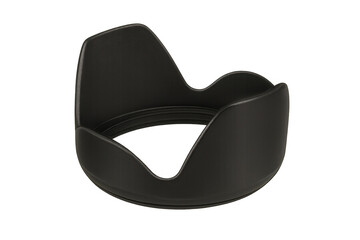 Black plastic camera lens hood preventing glare