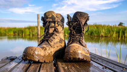 Muddy Boots Wilderness Survival Outdoor Work Footwear Near Wetlands
