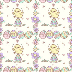 Whimsical Easter Celebration with Happy Chicks and Floral Accents, a complete editable toolkit for designers featuring Easter eggs with florals, hearts, and stars