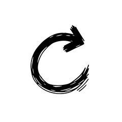 Black brush stroke circular arrow icon on white background.