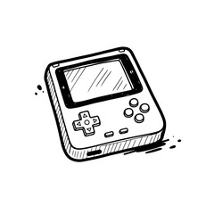 Handheld retro video game console illustration.