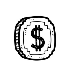 Simple black and white dollar coin icon with dollar sign.