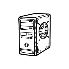 Simple black and white computer tower illustration.