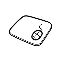 Simple black and white illustration of a computer mouse on a mousepad.