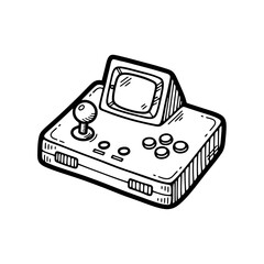 Vintage Handheld Video Game Console with Joystick and Screen.