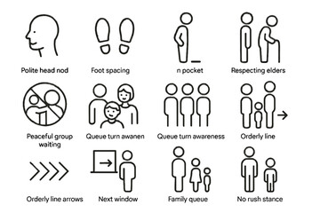 Mindful icons icon arrows vector stance queue pocket elders head children line