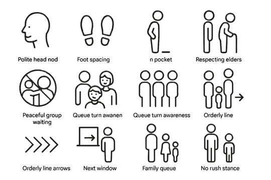 Mindful icons icon arrows vector stance queue pocket elders head children line