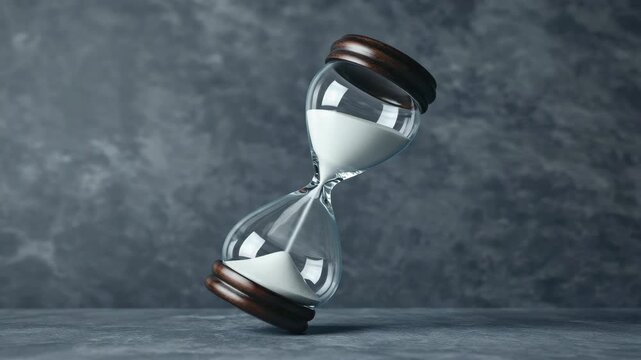 An hourglass teeters on the edge of a cliff, symbolizing imminent danger or passage of time.