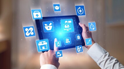 Online pharmacy icons showing medicine, healthcare, prescription and medical services with digital pharmacy, online drugstore, telemedicine and modern pharmaceutical solutions. Gist